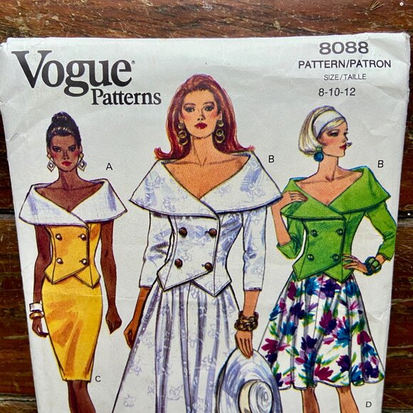 VOGUE Vintage 80s Double Breasted Top Skirt DYNASTY 8088 Pattern Uncut 8-10-12 - Picture 2 of 4